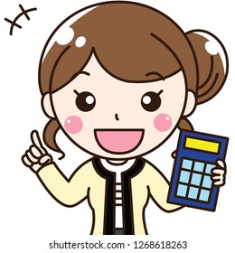Office lady is calculating in calculator about stock exchange everymonth. She works hard by happy face with smile . This can use for advertising, poster and decorate your blog or website.