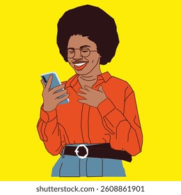 office lady checking her phone emails