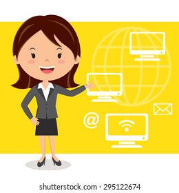 Office lady in computer technology. Technology connectivity concept.