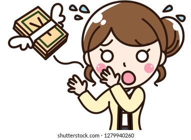 Office lady got money and money flying in the air.Because she use to spend money extravagantly.This can use for advertising, poster and decorate your blog or website.
