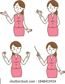 Office lady image illustration set (various poses)