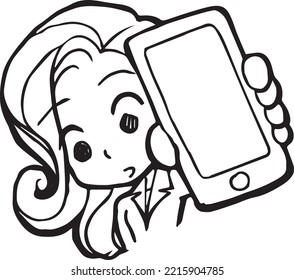 office lady mobile phone cartoon doodle kawaii anime coloring page cute illustration drawing clip art character chibi manga comics