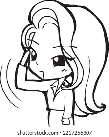 office lady profile portrait cartoon doodle kawaii anime coloring page cute illustration drawing clipart character chibi manga comics
