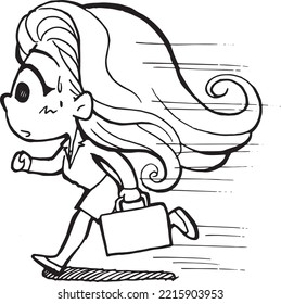 Office Lady Running Cartoon Doodle Kawaii Anime Coloring Page Cute Illustration Drawing Clipart Character Chibi Manga Comics