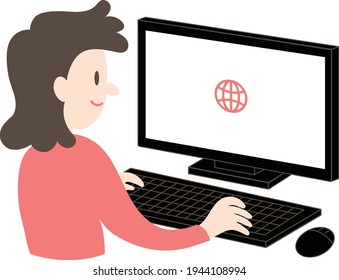 An office lady using a computer laptop to visit a website
