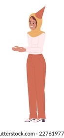 Office lady wearing birthday cone hat semi flat color vector character. Editable figure. Full body person on white. Simple cartoon style spot illustration for web graphic design and animation
