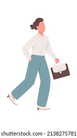 Office Lady Wearing Light Pantsuit Semi Flat Color Vector Character. Running Figure. Full Body Person On White. Simple Cartoon Style Illustration For Web Graphic Design And Animation