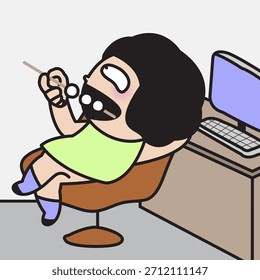 La trabajadora de oficina decidió tomar un descanso y comer concepto ilustración de personaje de dibujos animados