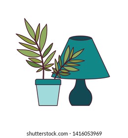 office lamp with houseplant on white background