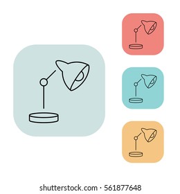 Office lamp icon, outline thin line isolated vector sign symbol, on white, red, blue, yellow and grey background. Office elements. Can be used in logo, UI and web design