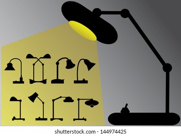 Office lamp set with light. Isolated vector set.
