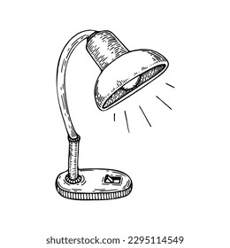 Office lamp sketch. Table lighting object line art. Hand drawn doodle vector illustration.