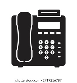 Icono de Vector negro sólido de teléfono fijo de oficina aislado fondo blanco de comunicación de negocios Diseño gráfico de llamadas telefónicas ilustración