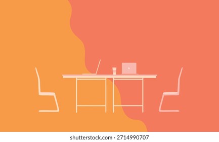 Oficina, ordenador portátil, y fondo de café para Illustrator