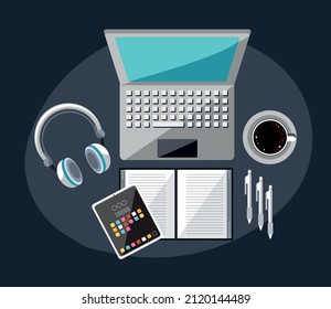 office laptop and smartphone with pen