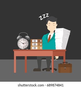 Office late night work tired sleeping employee