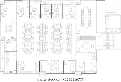 Diseño de oficinas con sala de conferencias, estaciones de trabajo y diseño de interiores de oficinas