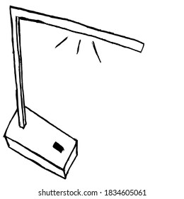 Oficina, lámpara de mesa para iluminación de los lugares de trabajo. Objeto tecnológico moderno. Esbozo vectorial en estilo primitivo. Se puede usar para imprimir y diseñar web