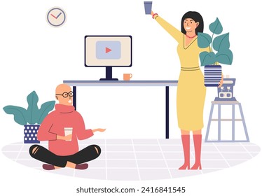 Office leisure vector illustration. The office leisure concept emphasizes value incorporating relaxation into work environment Finding leisure opportunities in office strengthens sense community