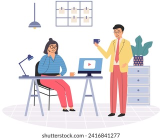 Office leisure vector illustration. Engaging in recreational activities during leisure time promotes teamwork and collaboration The office leisure concept emphasizes value incorporating relaxation