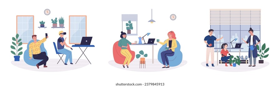 Office leisure vector illustration. Finding leisure time in office allows individuals to engage with others in society The workplace serves as platform for community engagement and leisure activities