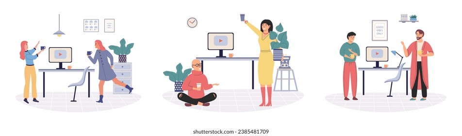 Office leisure vector illustration. The organization encourages recreational activities to promote cooperation and team building The office leisure concept underscores value incorporating relaxation