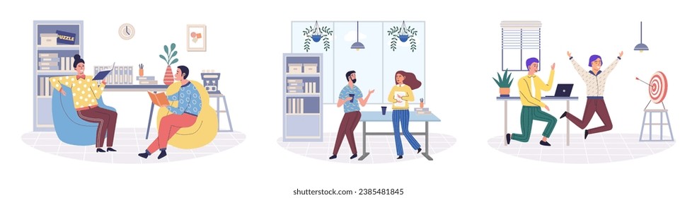 Office leisure vector illustration. Spare time in office can be used for leisure activities to promote work life balance The business recognizes importance leisure in enhancing employee well being