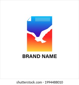 office letterhead with a folded corner, seagull bird, cut out in negative space