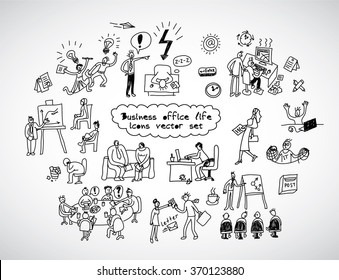 Office Life Black Lines Icons Set Business People. Black And White Vector Illustration. EPS8