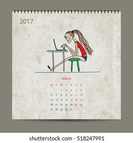 Office life, calendar 2017 design. Vector illustration