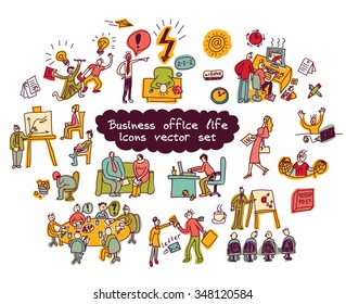 Office life color icons set business people. Set with working business people. Color vector illustration. EPS8