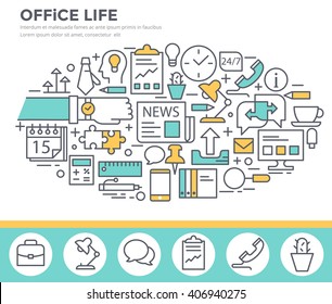 Office life concept illustration, thin line, flat design