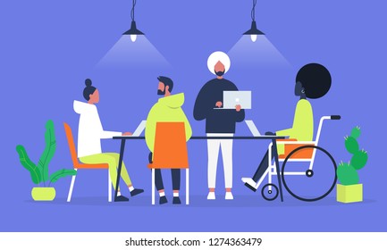 Office Life. Diversity Collective. Startup. Millennials At Work. Generation Z. Technologies. Project Management. Flat Editable Vector Illustration, Clip Art