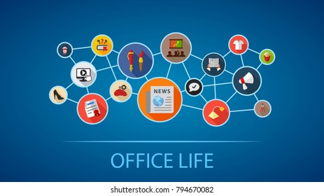 Office life flat icon concept. Vector illustration. Element template for design.