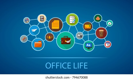 Office life flat icon concept. Vector illustration. Element template for design.