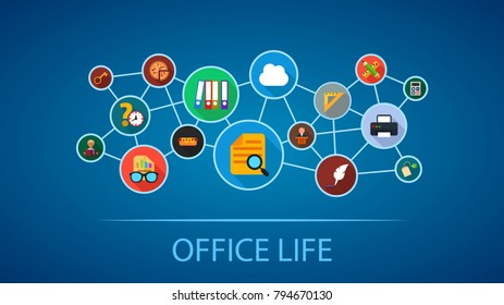 Office life flat icon concept. Vector illustration. Element template for design.