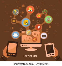 Office life flat icon concept. Vector illustration. Element template for design.
