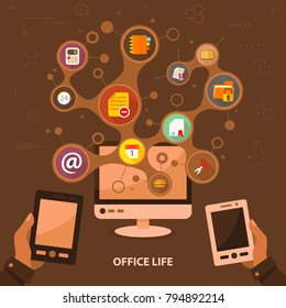 Office life flat icon concept. Vector illustration. Element template for design.