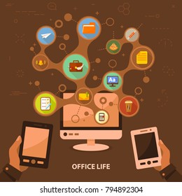 Office life flat icon concept. Vector illustration. Element template for design.
