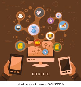 Office life flat icon concept. Vector illustration. Element template for design.