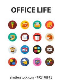 Office life flat icon set. Vector illustration. Element template for design.