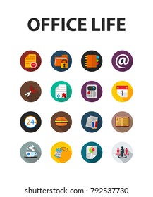 Office life flat icon set. Vector illustration. Element template for design.