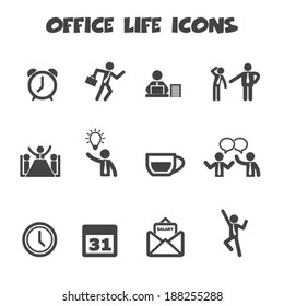 office life icons, mono vector symbols