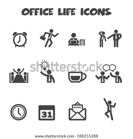 office life icons, mono vector symbols