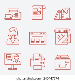 Office life icons, thin line style, flat design