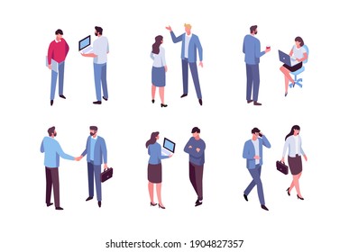 Office life. Isomeric business people vector set. Flat vector characters isolated on white background.	