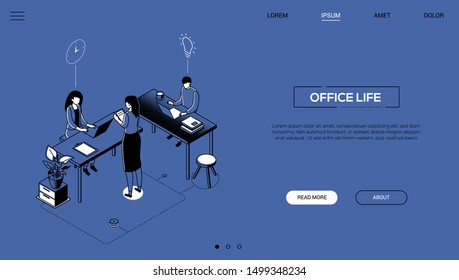 Office life - line design style isometric web banner