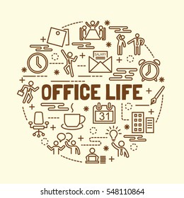 office life minimal thin line icons set, vector illustration design elements