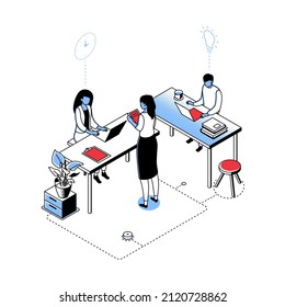 Office life - modern line isometry design style illustration