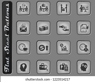 office life vector web icons on the flat steel buttons